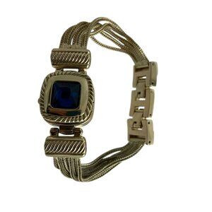 Charter Club Gold Tone Blue Stone Flip Watch Multi Strand Mesh Band Elegant